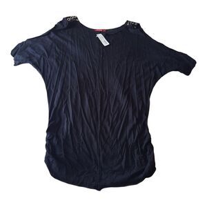 Barbara Lesser Black Relaxed Cold Sholder Tunic Blouse